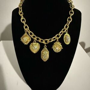 Ben-Amun  24kt gold CZ encrusted charm necklace New